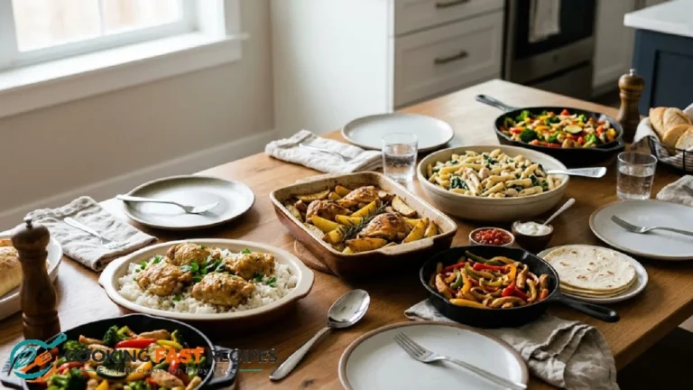 Easy chicken dinner ideas with rice, pasta, vegetables, and roasted chicken