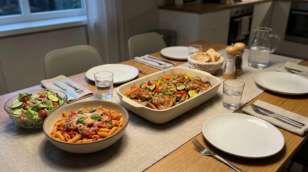 Easy weeknight dinner recipes with chicken pasta and vegetables