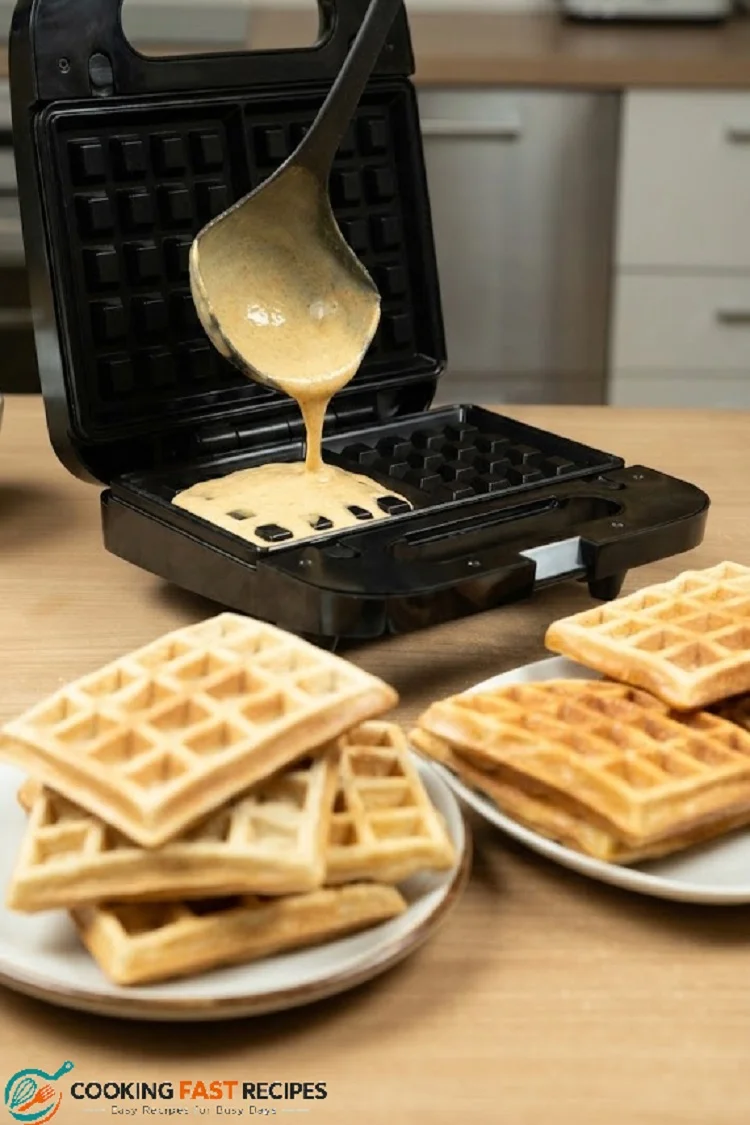 Waffle cooking in an electric waffle iron until golden