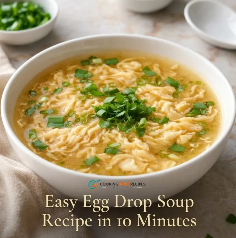 Easy egg drop soup recipe with golden broth, silky egg ribbons, and green onions