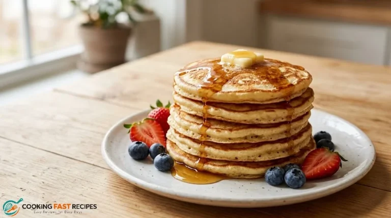 Old fashioned homemade pancakes with butter and maple syrup