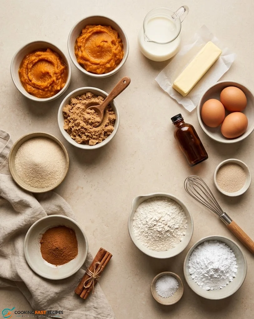 Ingredients for homemade pumpkin cinnamon rolls