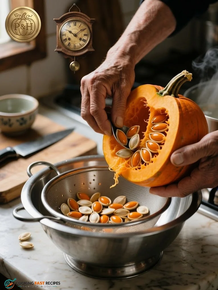 Fresh pumpkin seeds separated from stringy pumpkin pulp in a bowl